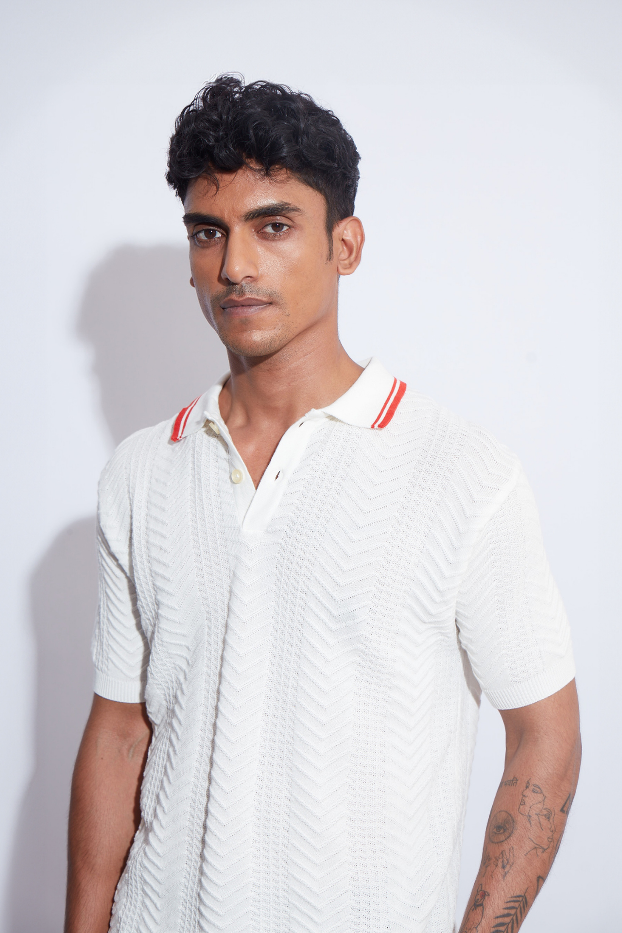 Textured Polo Shirt (Off- White) & Short Set