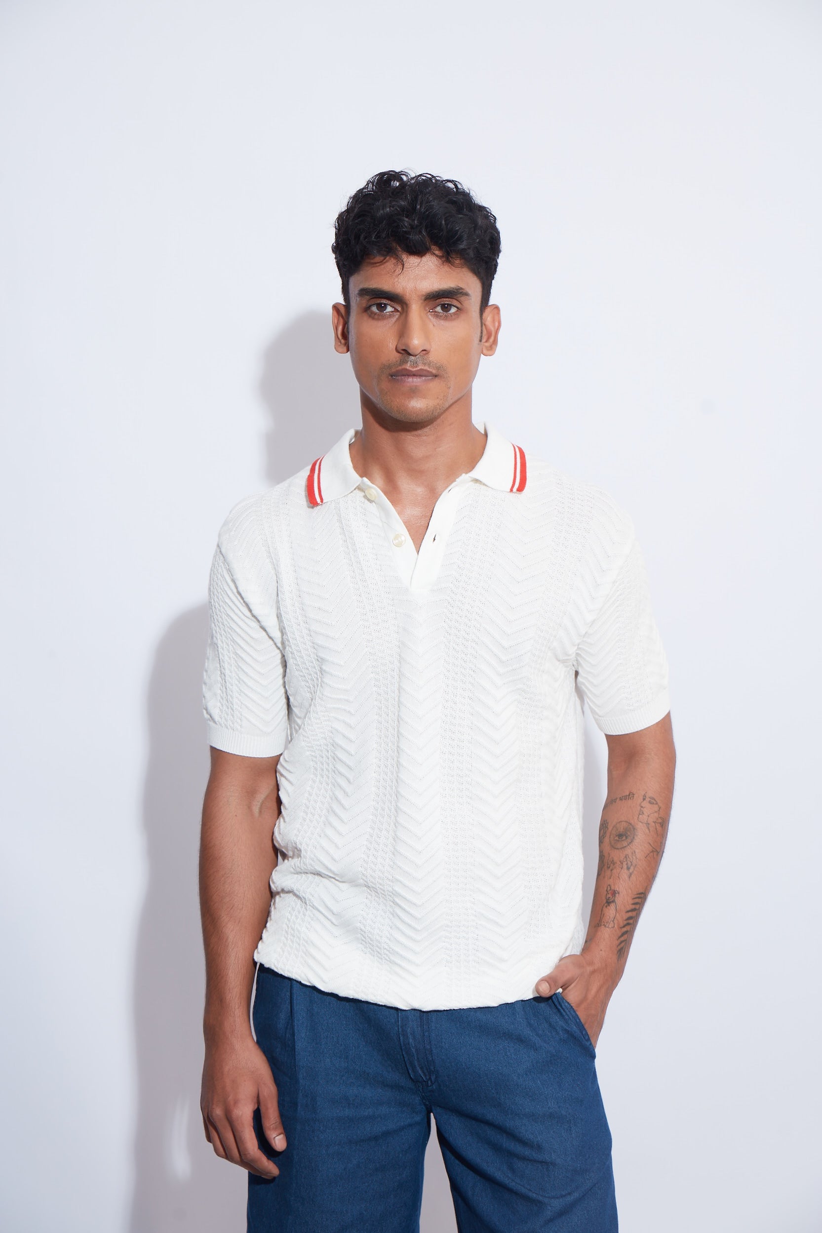 Textured Polo Shirt (Off- White)